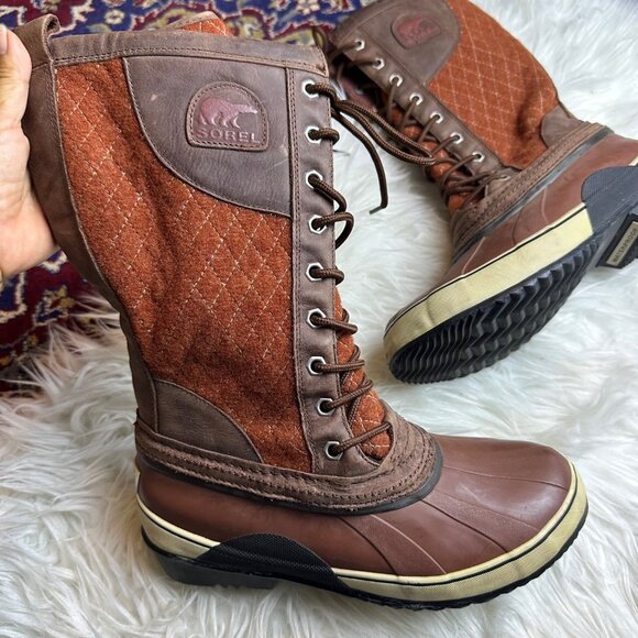 SOREL Rust Lace-Up Duck Boots Women Sz 8.5 Waterproof Winter Farmhouse Cottage - Picture 2 of 13